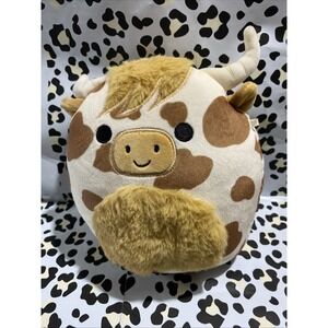 Squishmallows 8" Inch Alonzo The White & Tan Spotted Highland Cow Longhorn